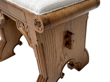 Arts & Crafts Hand-Carved Oak Stools with Boucle Upholstery, 1900s